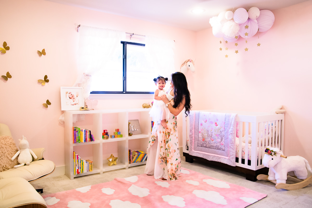 toddler girl unicorn butterfly pink nursery, unicorns crib rocker pom poms diy