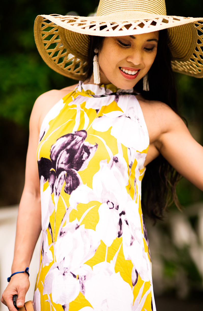 cute & little | petite fashion blog | yellow floral maxi dress, floppy hat | spring summer beach outfit