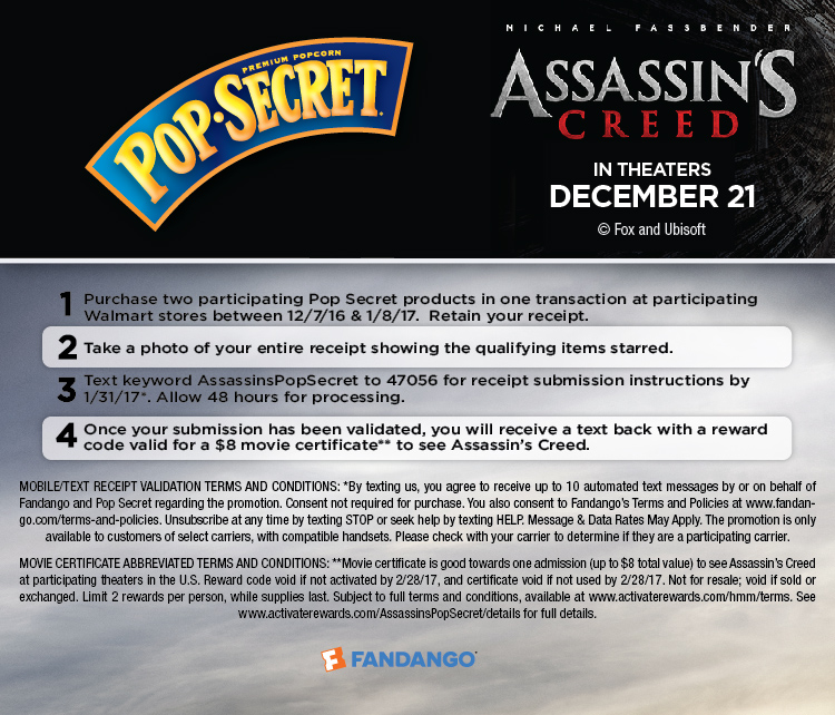 popsecret assassin's creed movie offer