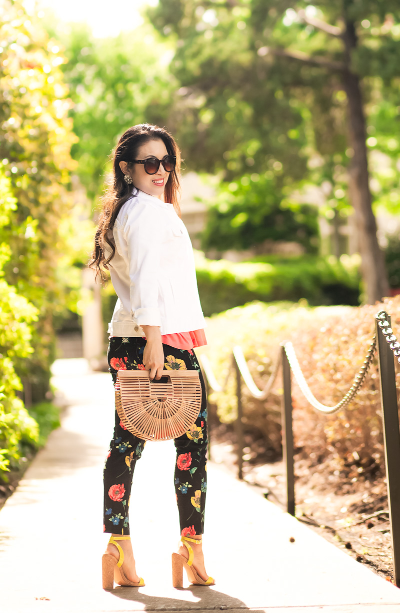 Springtime Charm in White Denim Jacket and Floral Prints // Linkup + Giveaway! by Dallas petite fashion blogger Kileen of cute& little