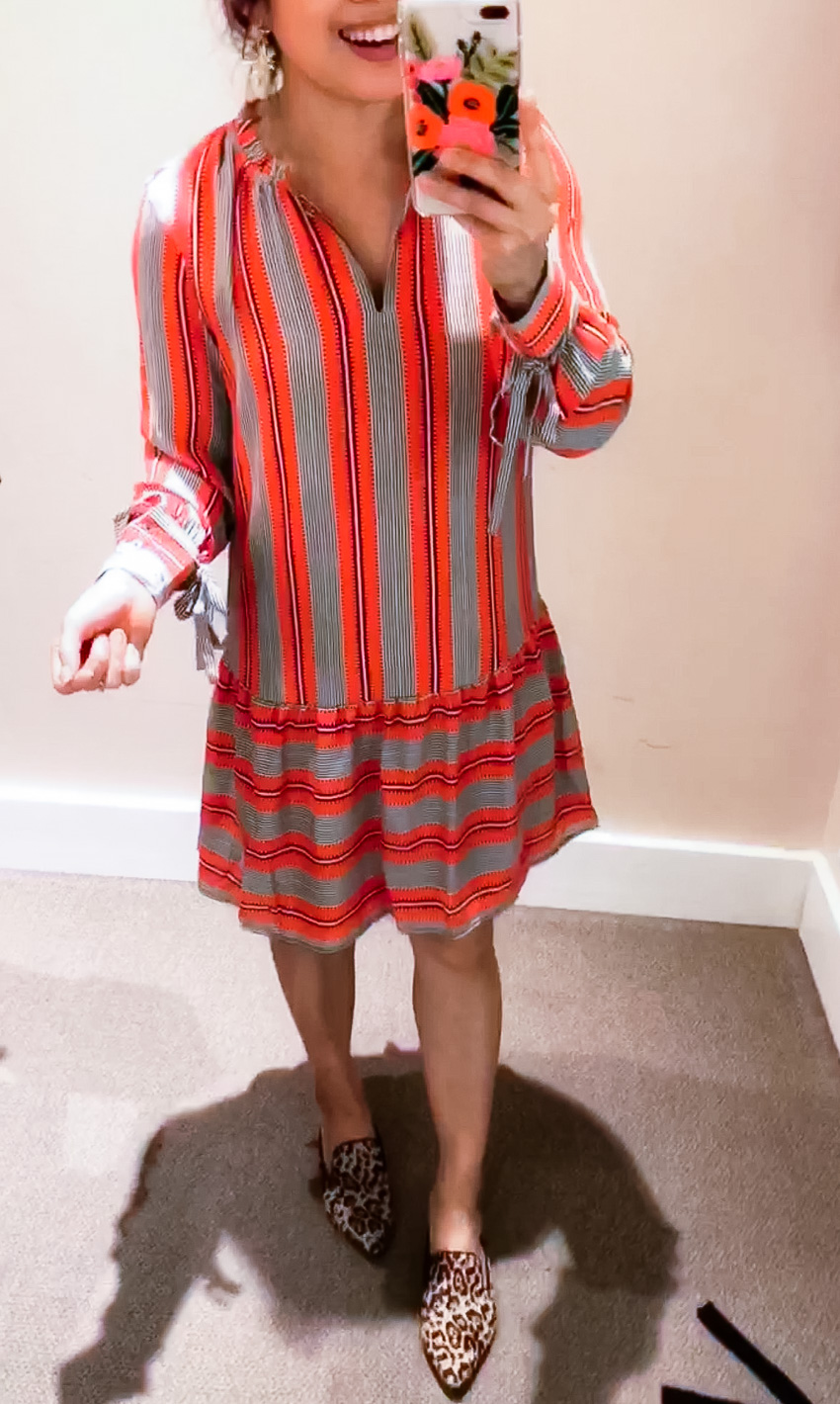 cute & little | dallas petite fashion blog | loft dressing room review | loft spiced striped flounce shirtdress - LOFT Sale - 50% Off: Dressing Room Review by Dallas fashion blogger cute & little